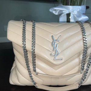 Saint Laurent Monogram Loulou Ysl Medium Crema Soft Calfskin Leather Shoulder